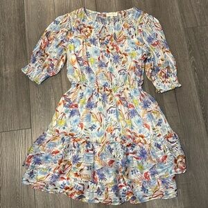 Melloday Floral Mini Sundress | Smocked Waist & Sleeves | Size S | Multicolor